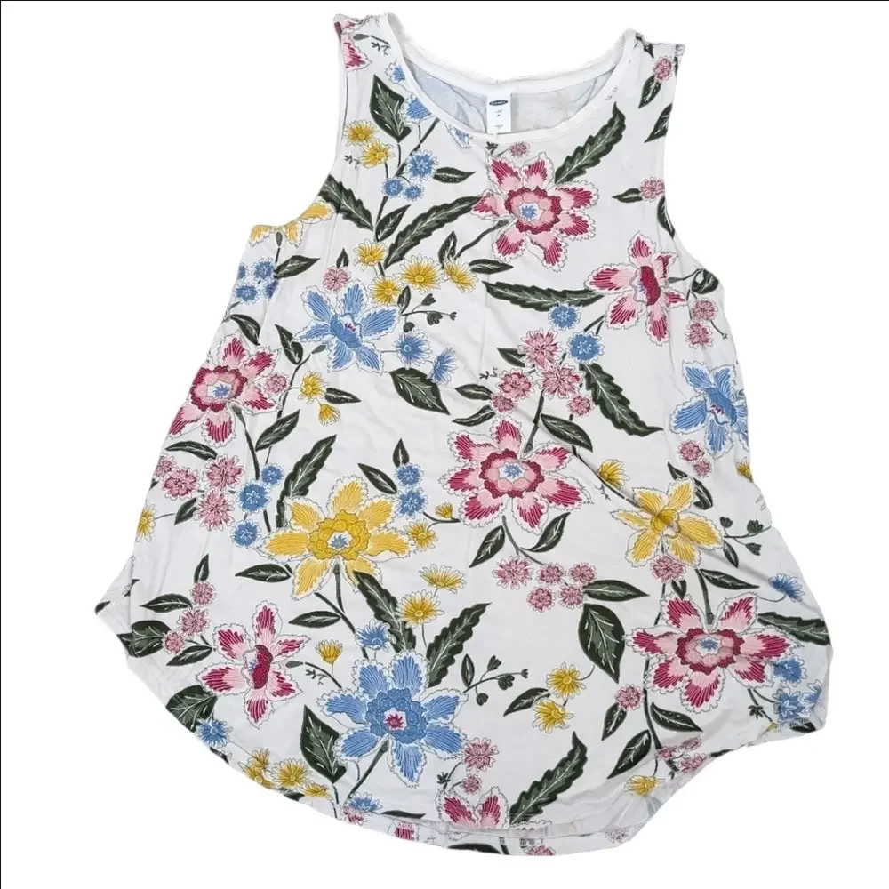 Old Navy Luxe Tank Top Size Medium Cream Floral - Picture 2 of 7